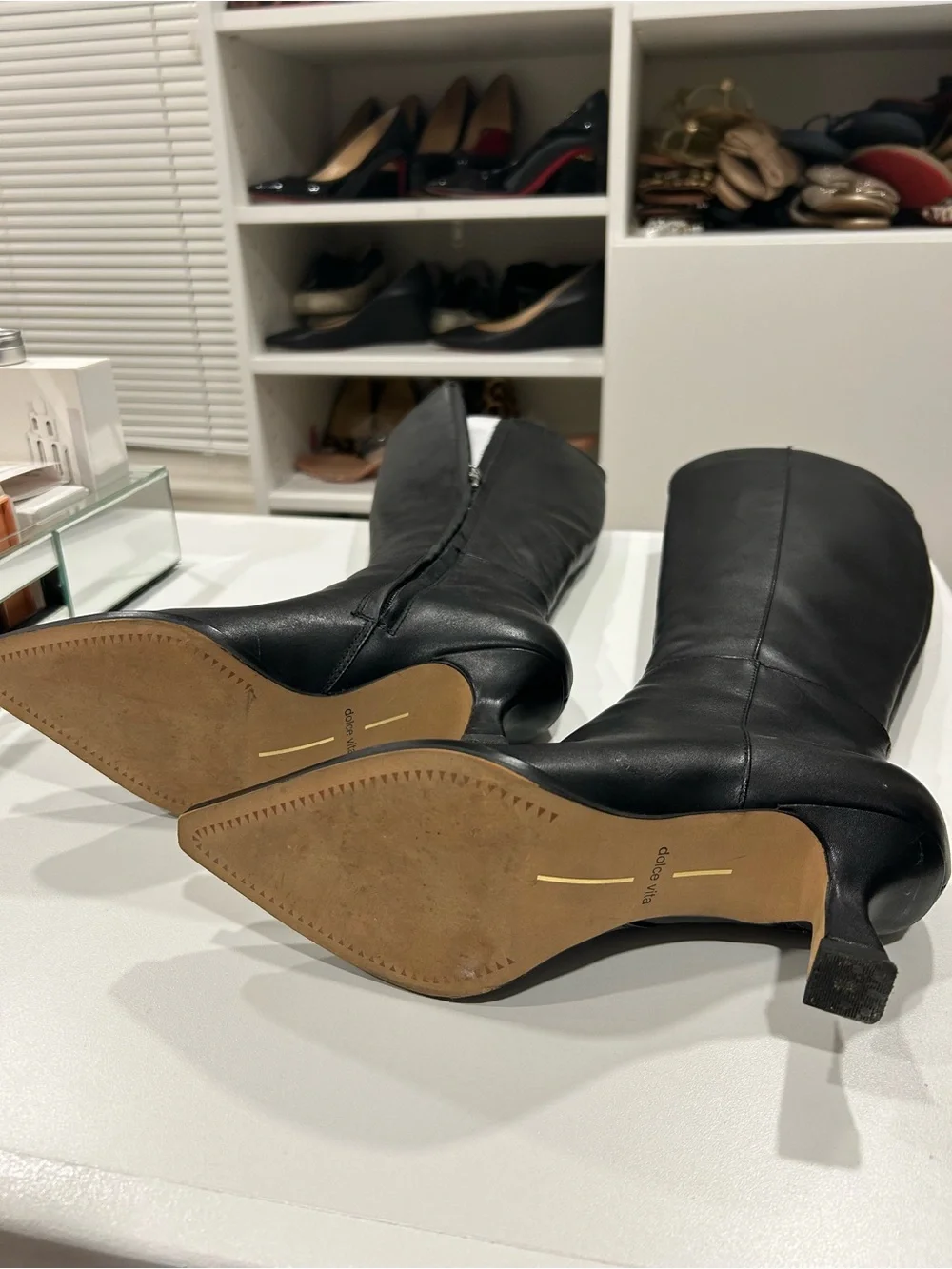 Dolce Vita Black Over-the-Knee Pointed-Toe Leather Boots 5